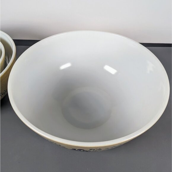 Vintage Pyrex 1976 Homestead Tan Speckled Blue Floral Nesting Bowls Set Of 4 - Picture 8 of 12